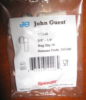 Nc949 John Guest 10 Pck Plug In Elbow 3/8 To 1/4 Quick Conn