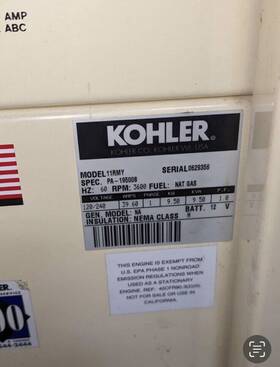 11rmy Kohler Generator W Honda Motor 3600 Rpm 60 Hz Natural Gas