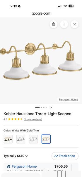32287-sc03-wgl Kohler Hauksbee Three-light Wall Sconce White Gold Trim Brushed Brass Indoor