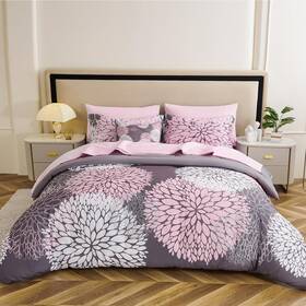 Krbcf1701uq Koniroom 8-piece Queen Comforter Set - Reversible Pink And Grey Floral Bed Inch