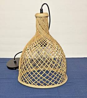 1050033 Kouboo 1 - Bottle Cane Rib Open Weave Pendant Lamp Natural 15 Inch Tall X 11 Wide