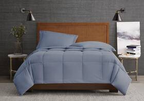 London Fog 783048179371 Garment Washed Solid Comforter Set Blue Microfiber 3-piece Full/qu