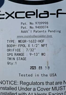 Megr-1632-hcf Marshal Lexcelsior Tw In Stage Lp -gas Regulator 250 Psi Fpole X 1/2 Inch Npt 2023