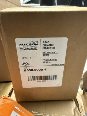 B050-2000-1 Micron Control Transformer 50va Pri 208/230/460v Sec 24/115v