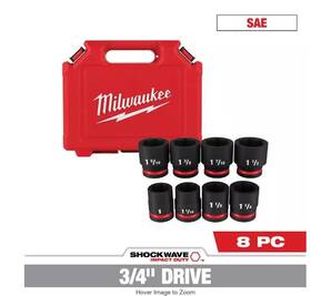49-66-7017 Milwaukee Shockwave 3/4 Inch Drive Sae 6 Point Impact Socket Set 8-piece -nob