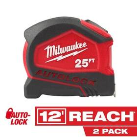 Milwaukee 880621991198 25 Ft. Compact Auto Lock Tape Measure 2-pack