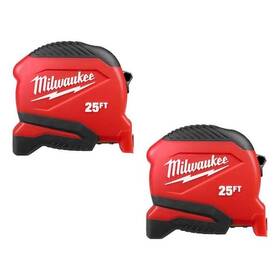 Milwaukee 882346315617 Compact 25 Ft. Tape Measure With Fractional Scale 2-pack