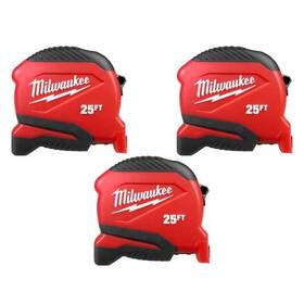 Milwaukee 882346315631 Compact 25 Ft. Tape Measure With Fractional Scale 3-pack