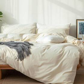 X0030kwh2r Moomee Bedding Duvet Cover Set Queen Size 100% Washed Cotton Linen Cream White