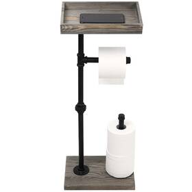 Bath2519gry Mygift Vintage Gray Wood And Industrial Metal Pipe Freestanding Toilet Paper