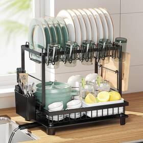 Nfnoyp 783970686343 Multifunctional Dish Drying Rack - Rustproof 2-tier Racks With Drainboa