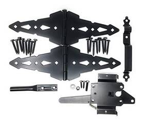 Nickannys 694202261279 Wood Gate Hardware Set Heavy Duty Kit For Fence Swing Gate- Black Finish With 8 Inch