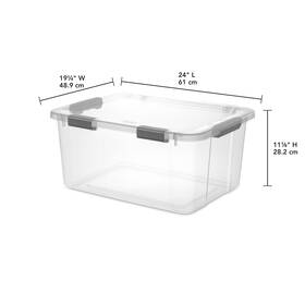 13963v06 No 60 Quart Hingelid Storage Box Clear Bin Latch Lid Comfort Grip Dk Gray