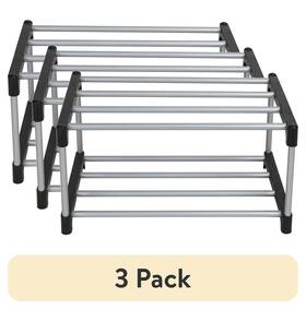 666660441 No 2 Tier Shoe Rack Black And Silver 4 Pairs Of Shoes Iron Poles