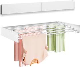 Nobrand 190211979704 Foldable Wall Mount Laundry Rack 40 Inch 6 Rods White Space Saver