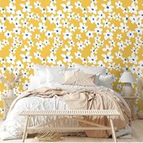 Nobrand 557828591048 Yellow Peel And Stick Wallpaper Floral Yellow/white/blue Removable Wall Paper