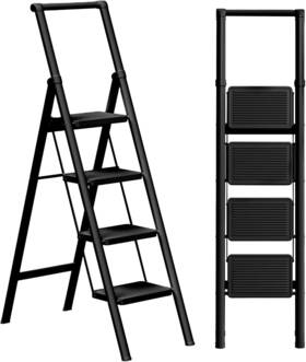 H01004-blk Nobrand Folding 4 Step Iron Stool With Anti-slip Wide Pedal For Home Kitchen Black