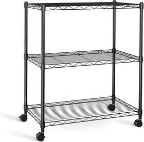 Su0425 Nobrand Adjustable 3-shelf Steel Wire Storage Rack With Wheels Black