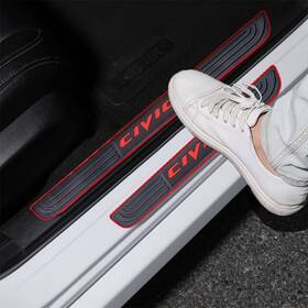 Hc01 Onrai Car Door Sill Plate Protectors - Black Soft Rubber Front/rear Scuff