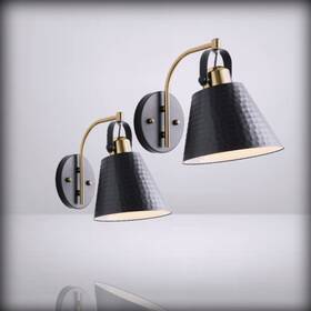 5111211 Pazala 1-light - Industrial Wall Sconces Set Of 2 Black Gold Sin Pack