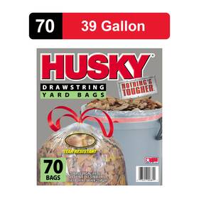 Hk39ds070c Poly-america Husky 39 Gal Drawstring 70 Ct Clear Yard Bag