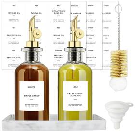 Qpix Digital Hg0708-golden-glass 2 Gold Weighted Glass Oil And Vinegar Dispenser Set - 350ml Olive