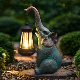 Rc-0717 Rctticuu Elephant Garden Statue Outdoor D Cor With Solar Lights Lantern Sol