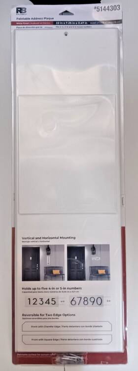 33493phclg Reliabilt Paintable Address Plaque - 22in X 7.25 In .47in #5144303 White