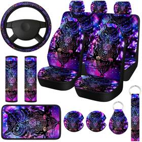 Sw-230410-s Riakrum 15 Pcs Purple Colorful Owl Car Seat Covers Full Set Space Cats