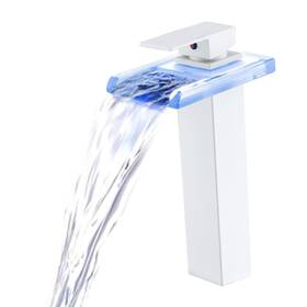 Gd-mm9902-2 Rzoeox Led Bathroom Sink Faucet Tall Vessel Matte White Waterfall Singl