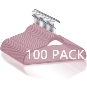 H01-2163-3-201 Segawe 100 Pack Premium Velvet Hangers Non-slip Clothes Suit Coat With Hook Pink