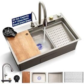 Sl7546gg Serenelife Stainless Steel Kitchen Sink With Drain Rack Strainer Basket - Gray