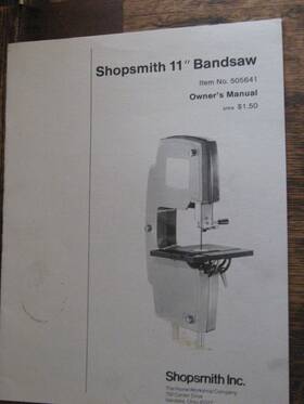 Markv505641 Shopsmith 505641 Bandsaw Owners Literature Pamphlet Instrucional Material