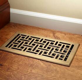 266661 Signature Hardware Pid 377302 Wicker Style Brass Floor Register-antique 4 Inch X10 5-1/8 X11-3/8