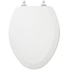 316757 Signature Hardware Pid 431854 Deluxe Molded Wood Elongated Bowl Toilet Seat - White Chrome Standard Hinges