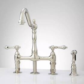 302789 Signature Hardware Pid 508772 Bellevue Bridge Kitchen Faucet With Brass Sprayer - Lever Handles Polished