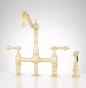 321587 Signature Hardware Pid 525330 Bellevue Bridge Kitchen Faucet With Brass Sprayer Lever Handles Polished
