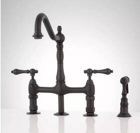 309626 Signature Hardware Pid 525331 Bellevue Bridge Kitchen Faucet With Brass Sprayer -lever Handles-matte Black