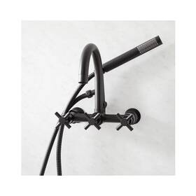 335411 Signature Hardware Pid 527210 Sebastian Gooseneck Tub Faucet With Hand Shower -cross Handles -matte Black