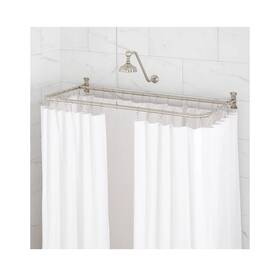 331853 Signature Hardware Pid 544882 60 Inch X 27 D Shaped Solid Brass Shower Ring And Ceiling Support - Brushed Nickel