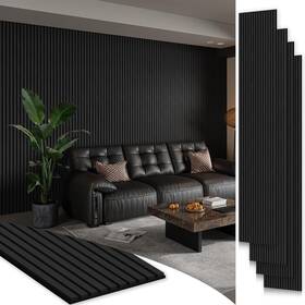 N2-27032-p4-bo-awp Smartstandard 4 Pack 105.9 Inch X 12.6 Wood Slat Wall Panels Classic Black