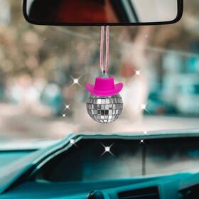 Lsl-qcgs-blq01 Spansee Pink Disco Ball Car Ornament Mirror Cowboy Hat Accessory Cute Dis