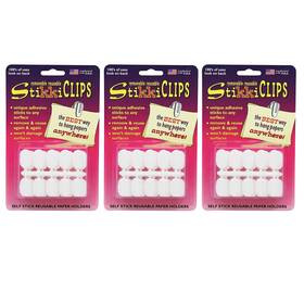 Stk01420-3 Stikkiworks Stikkiclips Adhesive Clips White 30 Per Pack 3 Packs