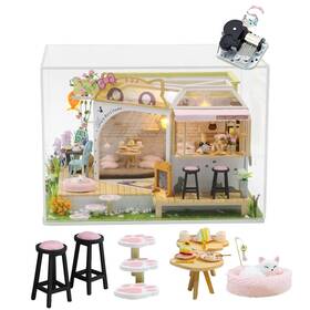 Syw 703923724566 Diy Led Lights Miniature Dollhouse Kit Cat Coffee Doll House Model Wooden