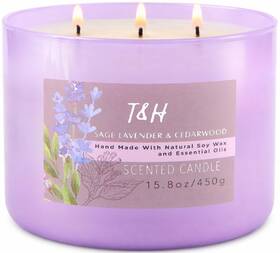 T&h Sl3w01 Sage Lavender Cedarwood 15.8 Oz 3 Wick Scented Soy Candle Aromatherapy Spa