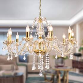 Fba-hygxhg014-18  Timstono Gold Color Luxurious Candle Crystal Chandelier 10 Lights K9 Modern