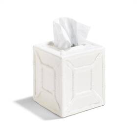 Twos Company 019218310306 Hampton White Ceramic Faux Bamboo Tissue Box Cover 5.5 Inch Square