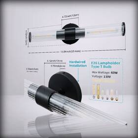 Wl3393b-1 Vaziden Bathroom Vanity Light Fixtures Black Wall Ligh Black-b Tempered Glass