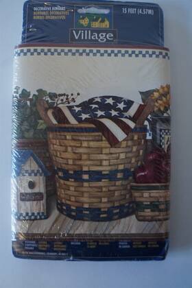 375803475 Village Basket Birdhouse Americana Apple Wall Border Decorative 7 In X 15 Ft