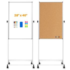 Bl-s89-wbcb-70100-wht Walglass 15 Sq/ft Large Rolling Whiteboard And Corkboard Combo With Stand 28 Inch X40 Rev